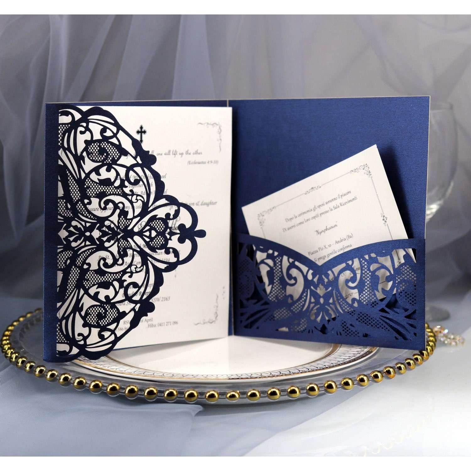 Dark Blue Marriage Invitation Card Wedding Supplies Lace Card Wholesale